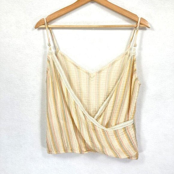 Aerie Multicolor Striped Gauzy Surplice Back Cropped Cami Tank Size L - Picture 3 of 8